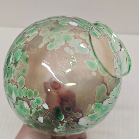 Hand-blown Fused Glass Tea Light Hanging Candle Holder Green/White - Picture 7 of 9